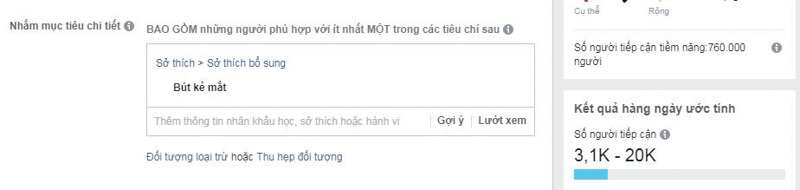 Số người tiếp cận cho tệp target “son môi”