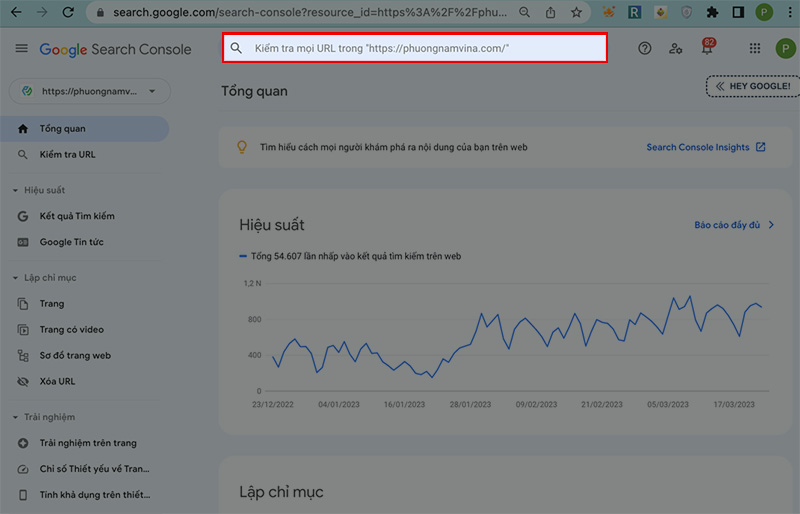 Gửi đường link qua công cụ Google Search Console kiểm tra URL