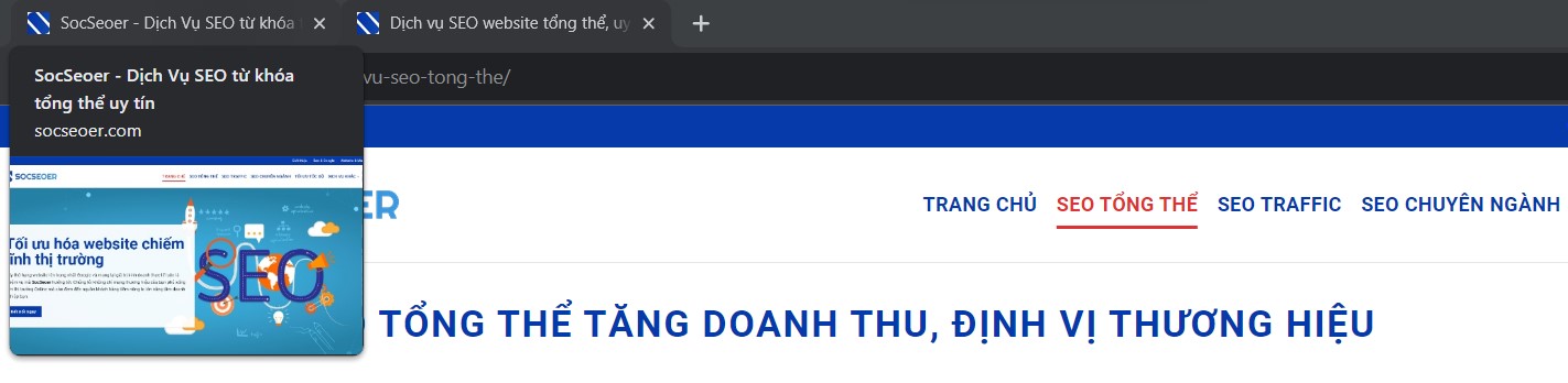 Tiêu đề sẽ xuất hiện ở phần tab khi truy cập vào trang web trên trình duyệt web
