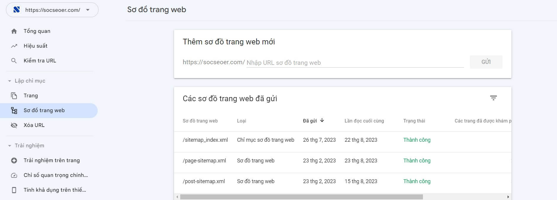 Submit sitemap trong Search Console