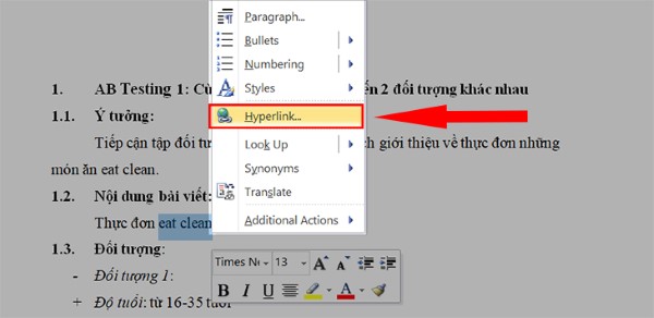 Các bước chèn Hyperlink trong Word