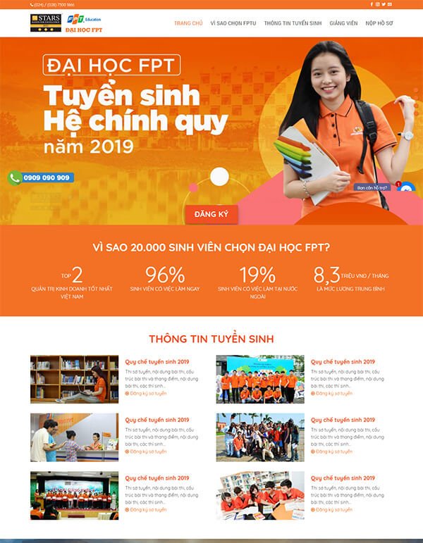 Page tuyển sinh & thông tin học phí