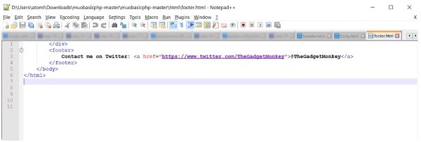 Code cho PHP Footer trong trang web 