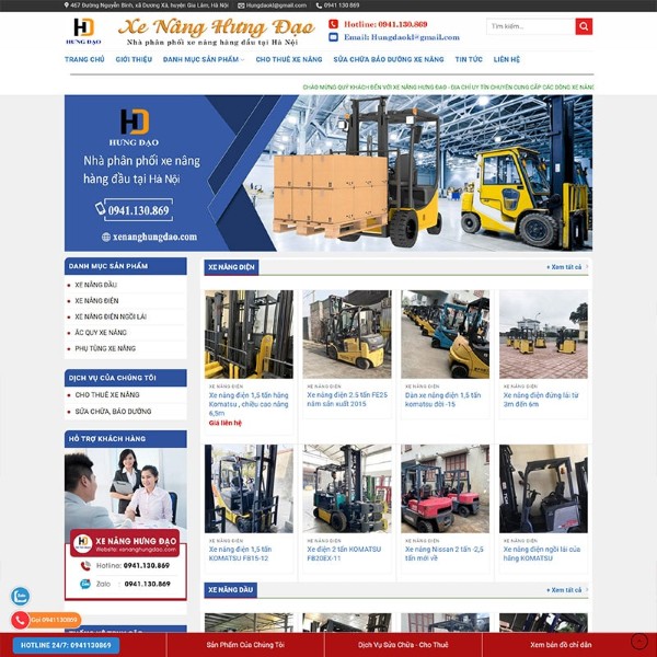 Trang chủ website cho thuê xe nâng