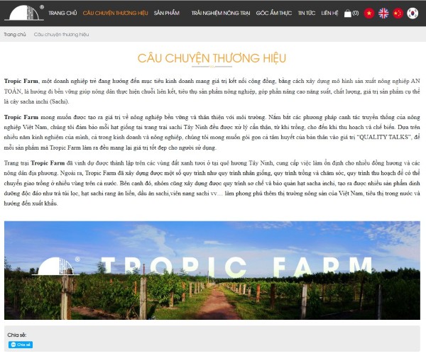 Trang giới thiệu của website trang trại