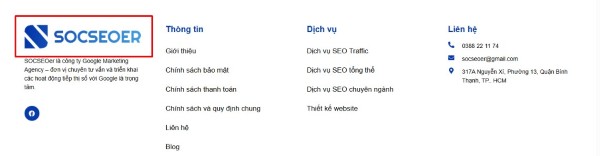 Footer có logo được liên kết về trang chủ