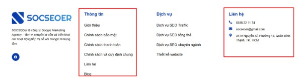 Footer có thông tin doanh nghiệp