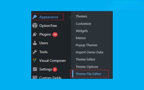 Vào Theme File Editor (Chỉnh sửa giao diện) để chèn thẻ Google