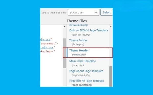 Click vào Theme Header (Đầu trang giao diện)