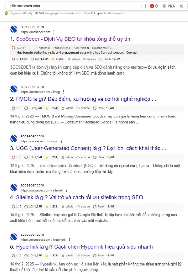 Sử dụng toán tử tìm kiếm “site:”