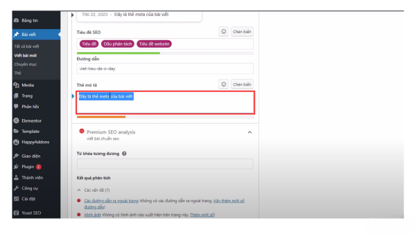 Thêm Meta Description trong WordPress qua tab SEO