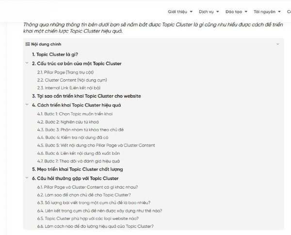 Mục lục giúp Google cũng như người dùng tìm được thông tin quan trọng một cách nhanh chóng