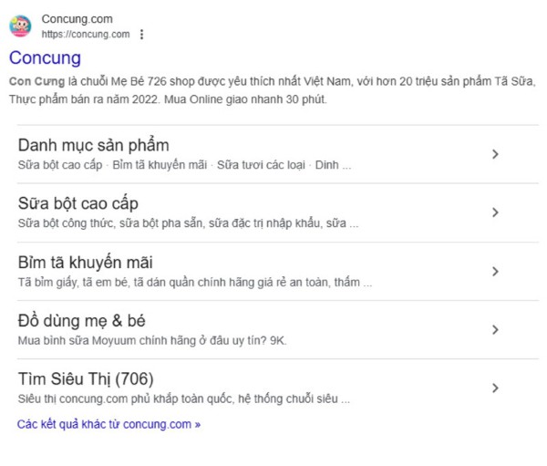 Sitelink tự nhiên thường có khoảng từ 2-6 liên kết