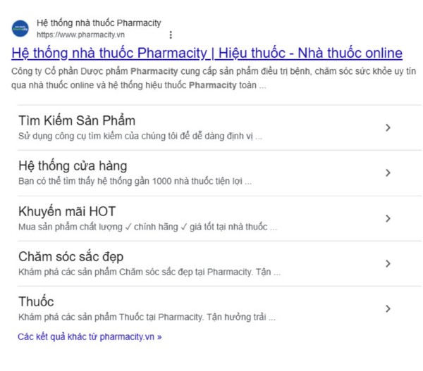 Website được xây dựng cụ thể, rõ ràng giúp tăng cơ hội được hiển thị sitelink