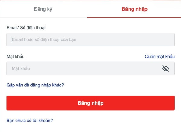 Đăng nhập và chọn ngành hàng phù hợp