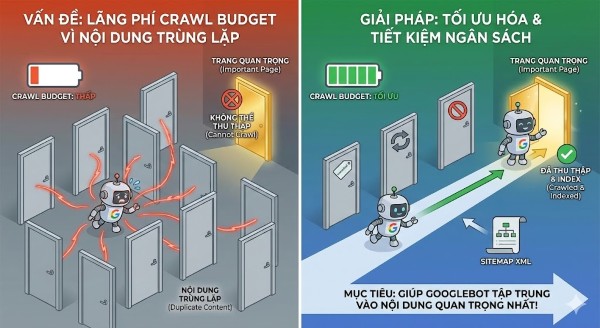 Duplicate content là gì? Cách xử lý nội dung trùng lặp để tránh Google phạt Quá nhiều duplicate content làm lãng phí Crawl budget