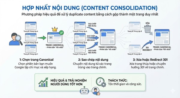 Duplicate content là gì? Cách xử lý nội dung trùng lặp để tránh Google phạt Hợp nhất nội dung để xử lý duplicate content