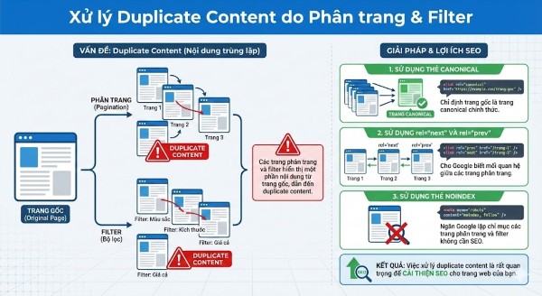 Duplicate content là gì? Cách xử lý nội dung trùng lặp để tránh Google phạt Cách xử lý duplicate do phân trang & filter