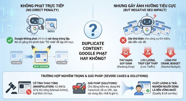 Duplicate content là gì? Cách xử lý nội dung trùng lặp để tránh Google phạt Duplicate content có bị Google phạt không?