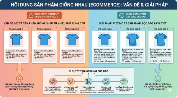 Duplicate content là gì? Cách xử lý nội dung trùng lặp để tránh Google phạt Các trang web thường gặp phải vấn đề duplicate content do nội dung sản phẩm giống nhau