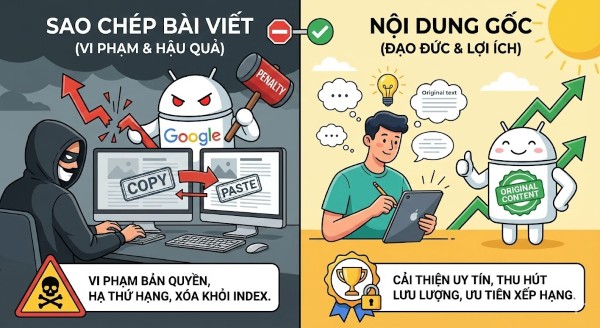 Duplicate content là gì? Cách xử lý nội dung trùng lặp để tránh Google phạt Sao chép bài viết từ nguồn khác có thể dẫn đến các biện pháp trừng phạt từ Google