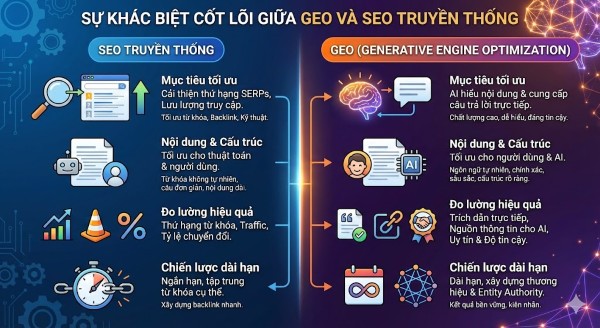 Sự khác biệt cốt lõi giữa GEO và SEO truyền thống