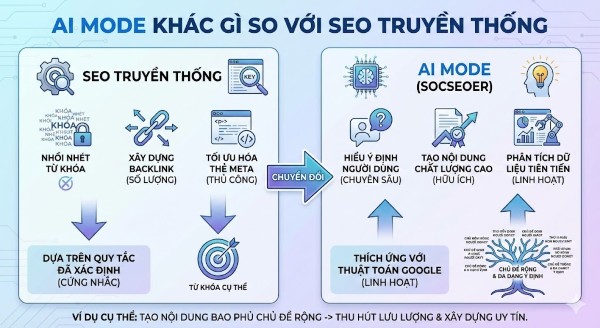 Sự khác biệt giữa AI Mode và SEO truyền thống