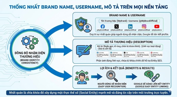 Thống nhất brand name, username, mô tả trên mọi nền tảng