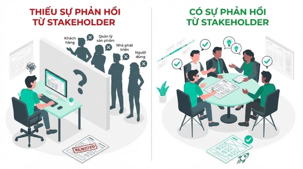 Thiếu sự phản hồi từ stakeholder dẫn đến một wireframe không đáp ứng được nhu cầu