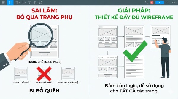 Bỏ qua wireframe cho các trang phụ cũng là một sai lầm phổ biến