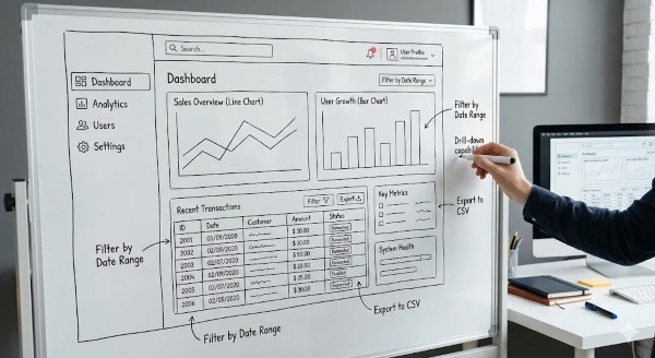 Wireframe cho dashboard & hệ thống quản trị