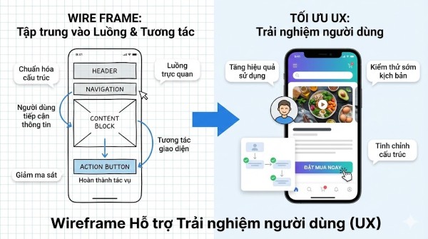 wireframe giúp xây dựng một trải nghiệm trực quan nhanh chóng tìm thấy nội dung cần thiết 