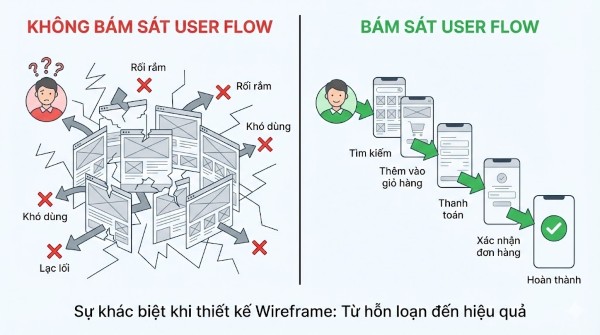 Không bám sát user flow khi làm wireframe