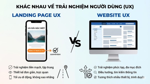 Landing page và website khác nhau về trải nghiệm người dùng (UX)
